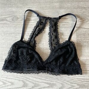 Victoria Secret Black Lace Sheer Bralette Halter Back Large
